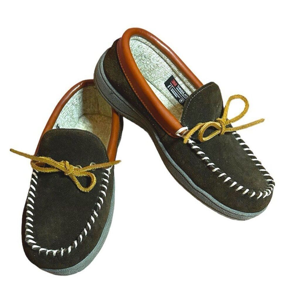 The Vermont Country Store Brown Suede Moccasin Unisex Indoor/Outdoor Slipper 8m
